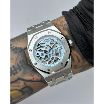 Custom Seiko Mod • Baby Blue Skeleton Silver AP • 39mm